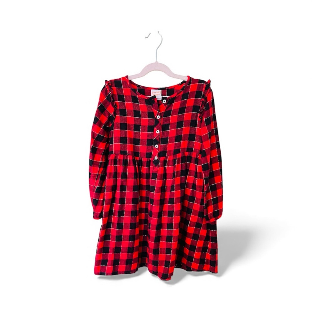 Jumping Beans Buffalo Plaid Dress Girls 6 Silver Details Glitter Buttons Soft